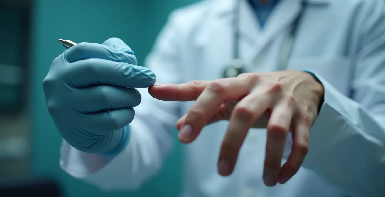 Main de patient examinée par dermatologue pour diagnostic de fragilité unguéale