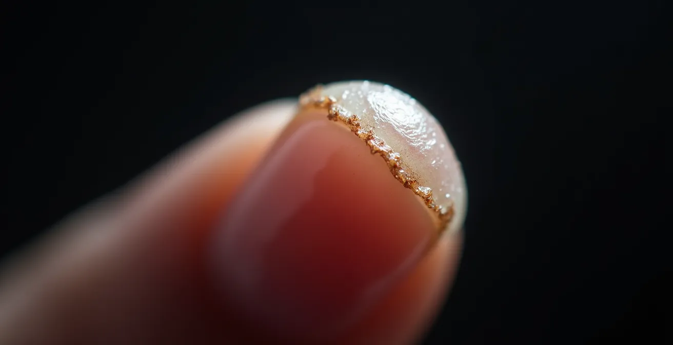 Vue macro d'un ongle endommagé par les agressions chimiques et environnementales