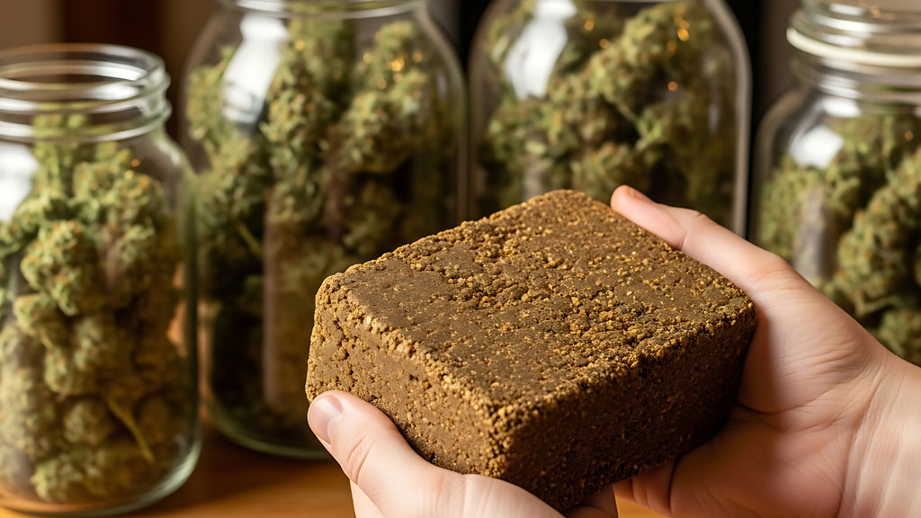 Pots en verre contenant herbes et résines sur étagère bois de boutique bien-être